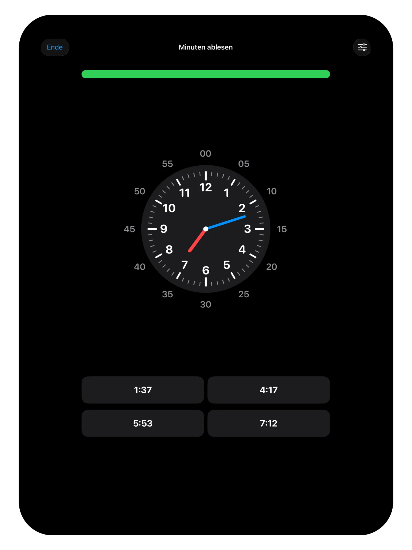 Minuten auf der Uhr ablesen