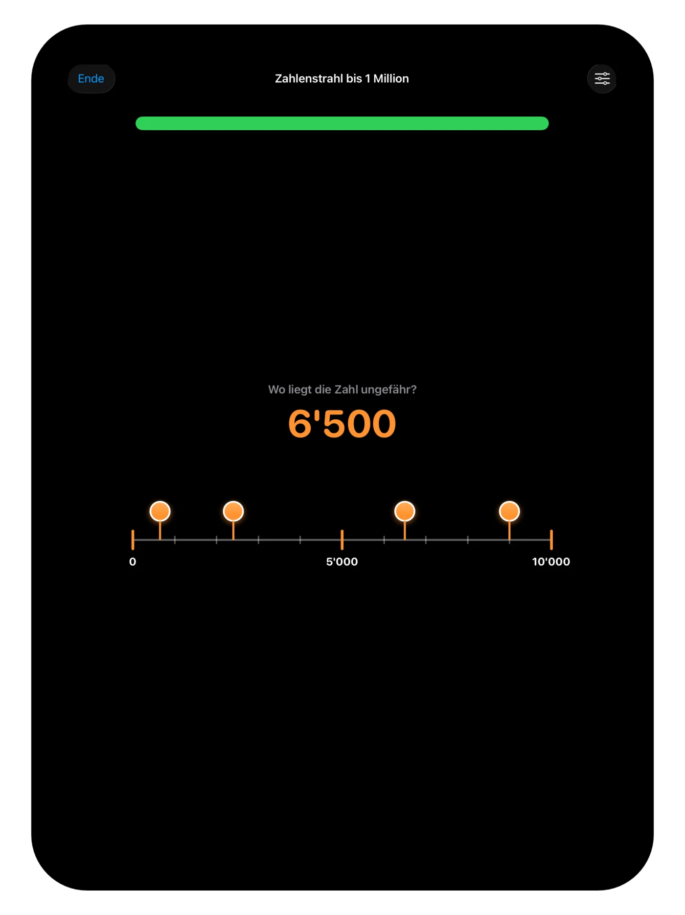 Zahlenstrahl bis eine Million
